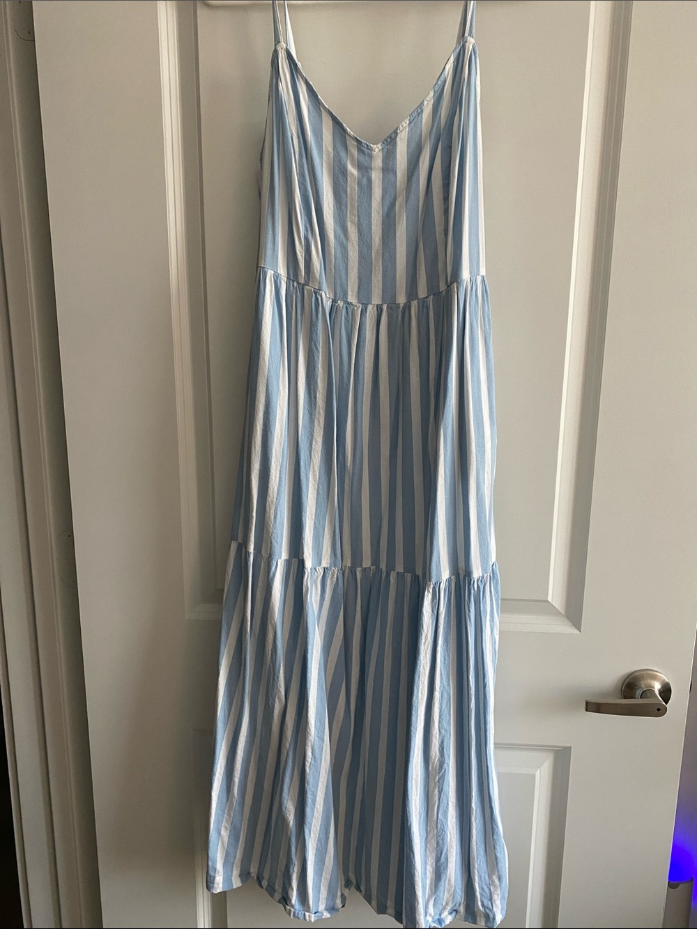 Old Navy Blue & White Striped Tiered Maxi Dress